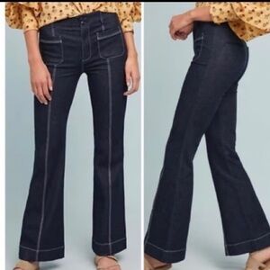 Knox Rose Dark Wash Black Denim Patch Pocket Flare Jeans 2 26 Retro High Rise